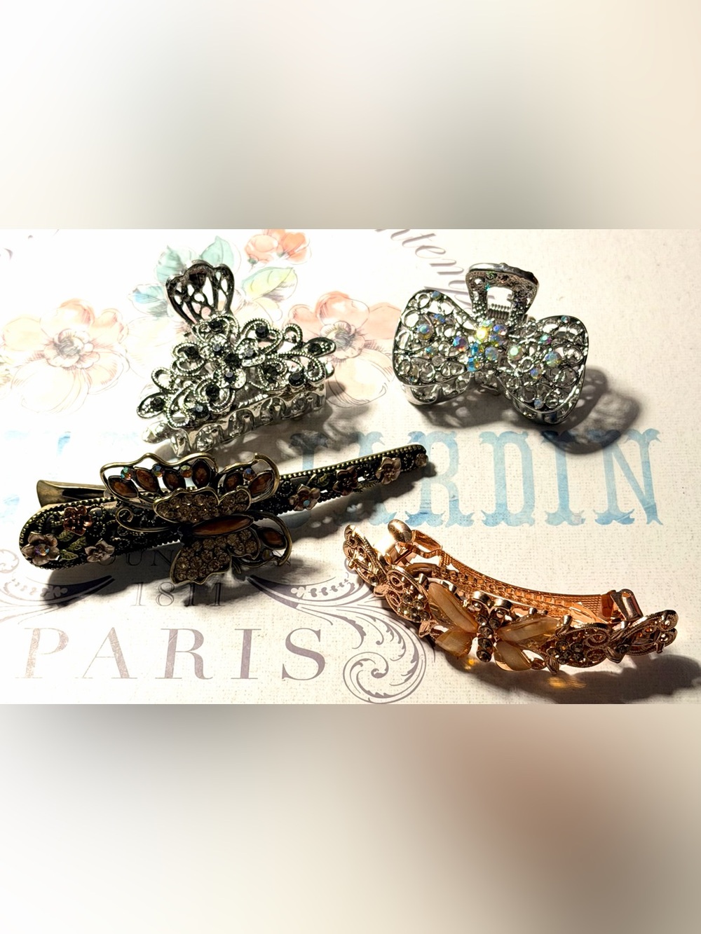 Elegant Mixed Metal Rhinestone Hair Clip Set - Gold & Silver